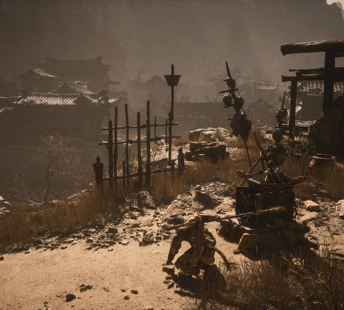 The player in Black Myth: Wukong stands next to a Keeper’s Shrine in Chapter 2.