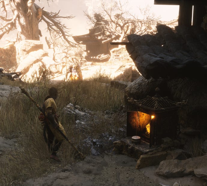 The player in Black Myth: Wukong stands next to a Keeper’s Shrine in Chapter 2.