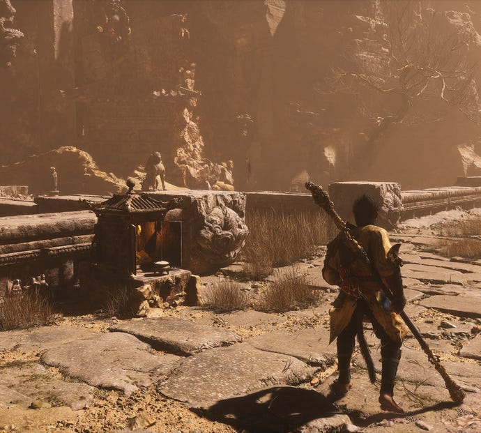 The player in Black Myth: Wukong stands next to a Keeper’s Shrine in Chapter 2.