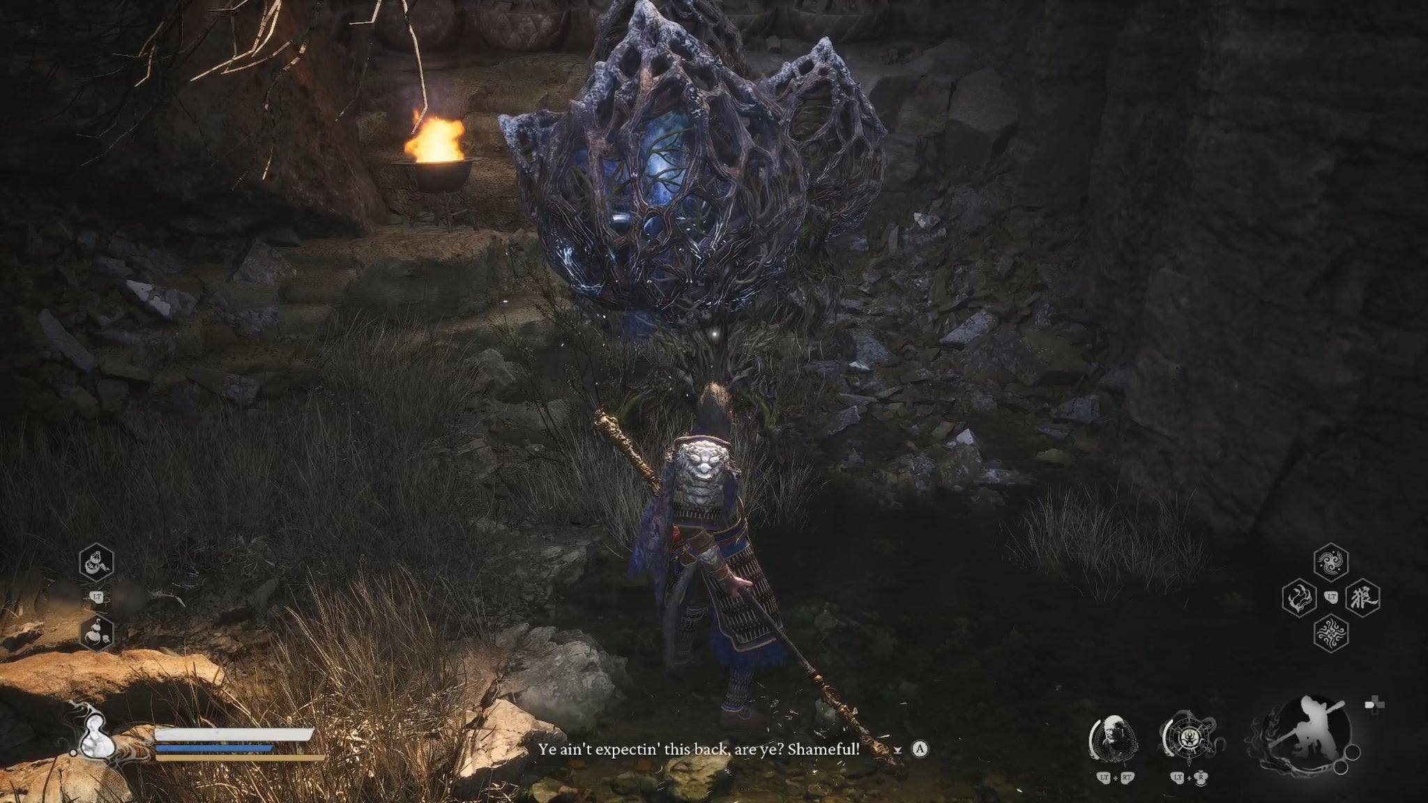 The player in Black Myth: Wukong speaks to a newly-freed Man-In-Stone. - 13