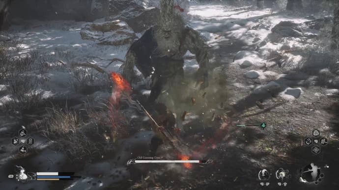 A screenshot of the Old Ginseng Guai boss in Chapter 3 of Black Myth: Wukong.