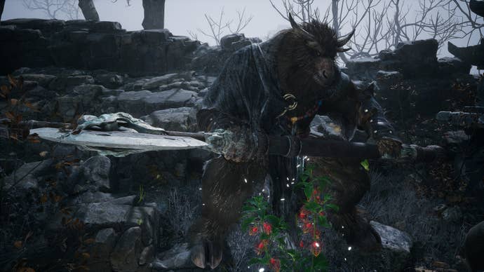 A screenshot of the Pale-Axe Stalwart boss in Chapter 5 of Black Myth: Wukong.