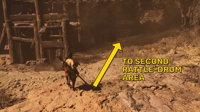 The player in Black Myth: Wukong follows the path towards the second area where the Old Rattle-Drum can be sounded.