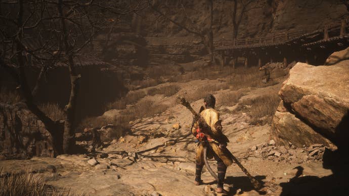 The player in Black Myth: Wukong follows the path towards the second area where the Old Rattle-Drum can be sounded.