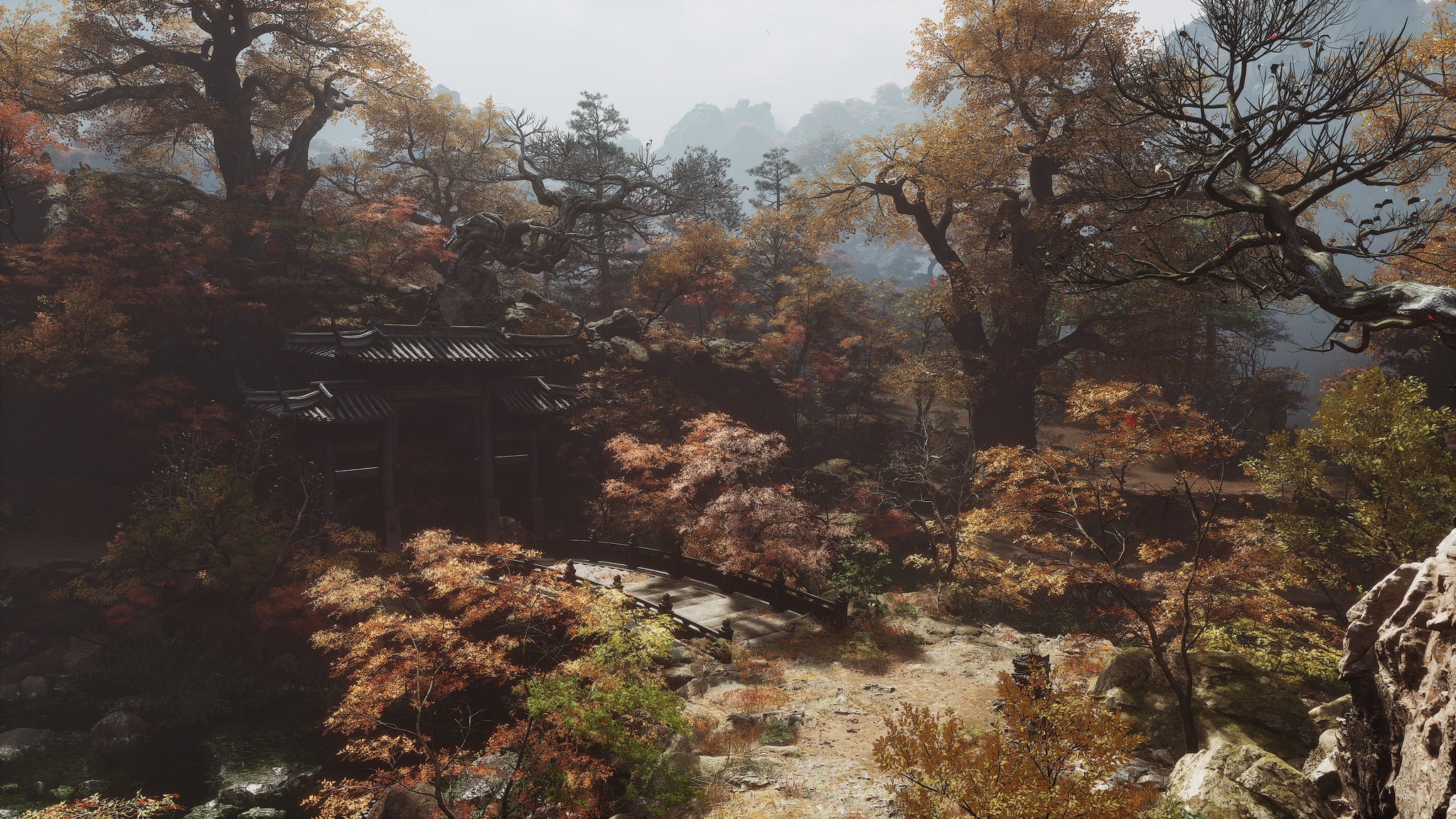 An establishing shot of the Purple Cloud Mountain secret region in Chapter 4 of Black Myth: Wukong. - 40