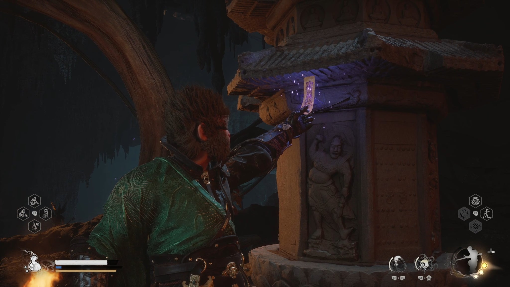 The player in Black Myth: Wukong takes one of the purple talismans dotted about Chapter 4. - 45