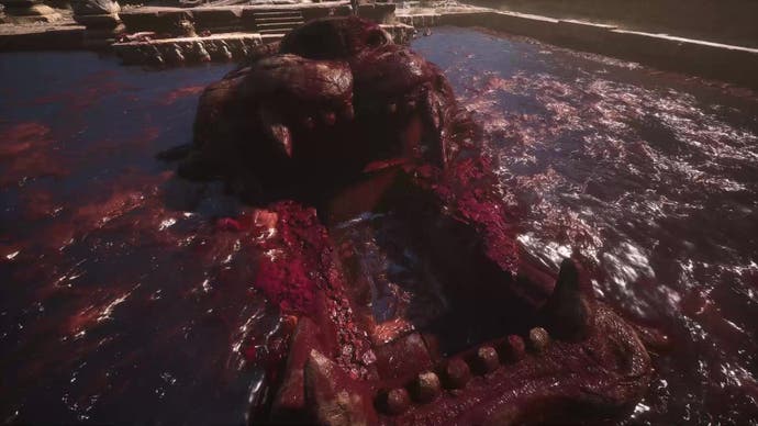 A large entrance in the shape of a tiger head appears in a pool of blood in Black Myth Wukong.