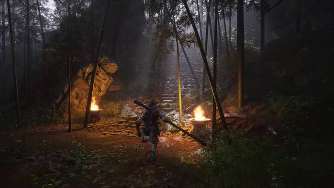 A monkey warrior enters a bamboo grove in Black Myth: Wukong.