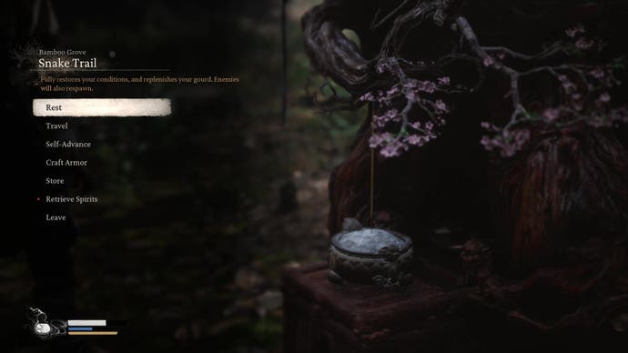 A shrine menu screen from Black Myth Wukong, showing the option to 'Retrieve Spirits'
