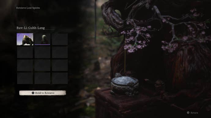 The ‘Retrieve Spirits’ menu from Black Myth Wukong.