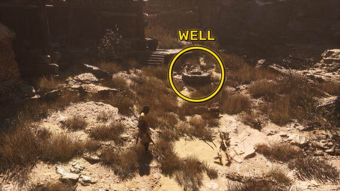 The player in Black Myth: Wukong approaches a well in Sandgate Village in Chapter 2.