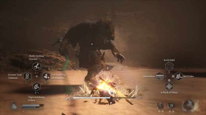 Destined One parrying Yellow Wind Sage’s foot stomp attack