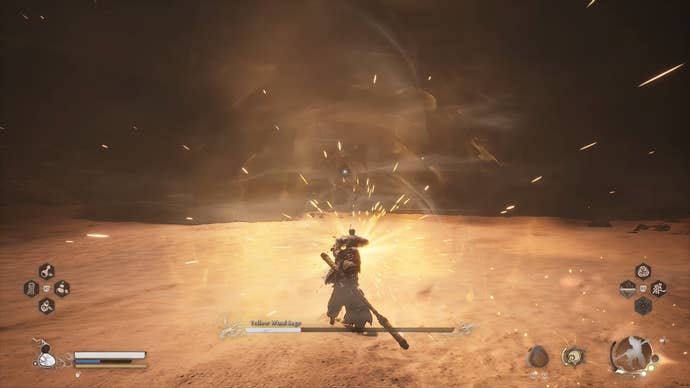 Destined One activating power of Wind Tamer in front of a wind-swept background