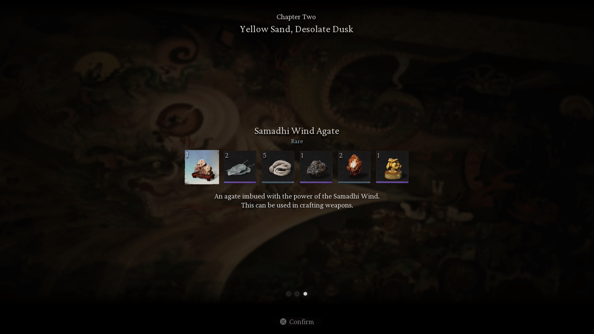 Chapter 2 rewards, item highlighted reads &lsquo;Samadhi Wind Agate&rsquo;