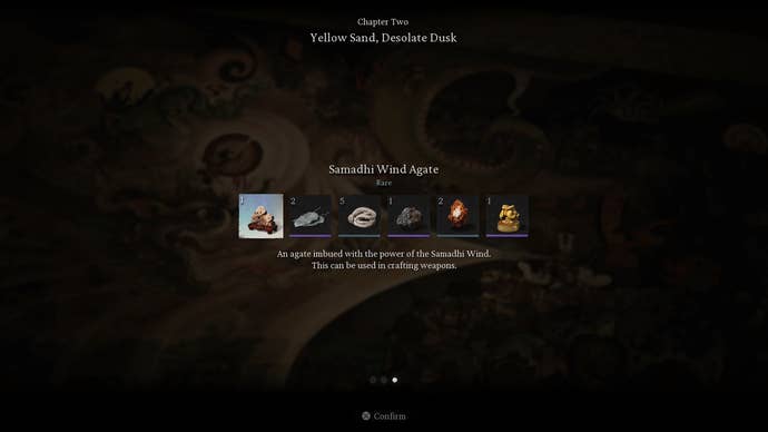 Chapter 2 rewards, item highlighted reads ‘Samadhi Wind Agate’