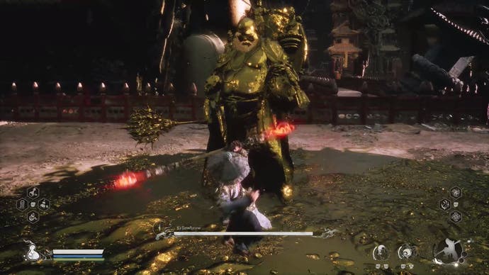 Destined One's staff bounching off Yellowbrow in gold form