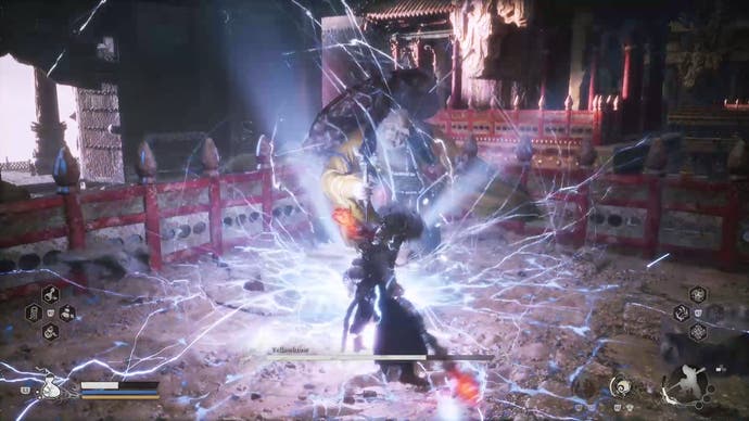 Yellowbrow produces a lightning bolt from the ground as Destined One is knocked out
