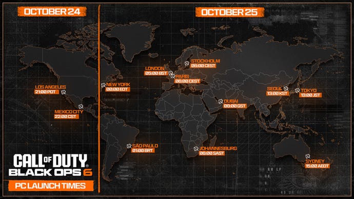 All of the PC Launch Times for Call of Duty: Black Ops 6, from Los Angeles to Sydney.