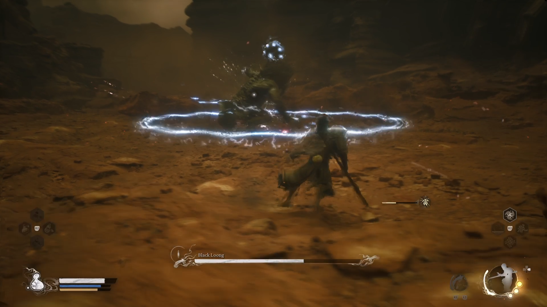 Black Myth: Wukong showing Black Loong&rsquo;s circle of electricity attack