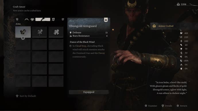 Black Myth Wukong screenshot showing a piece of gear crafted