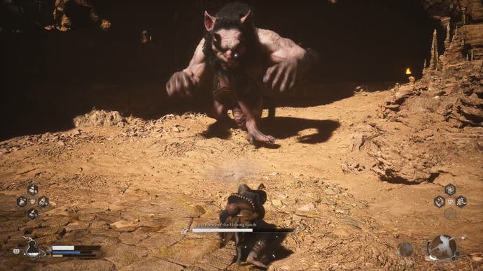 Black Myth Wukong screenshot showing the moment the First Prince of the Flowing Sands is about to rush toward the player