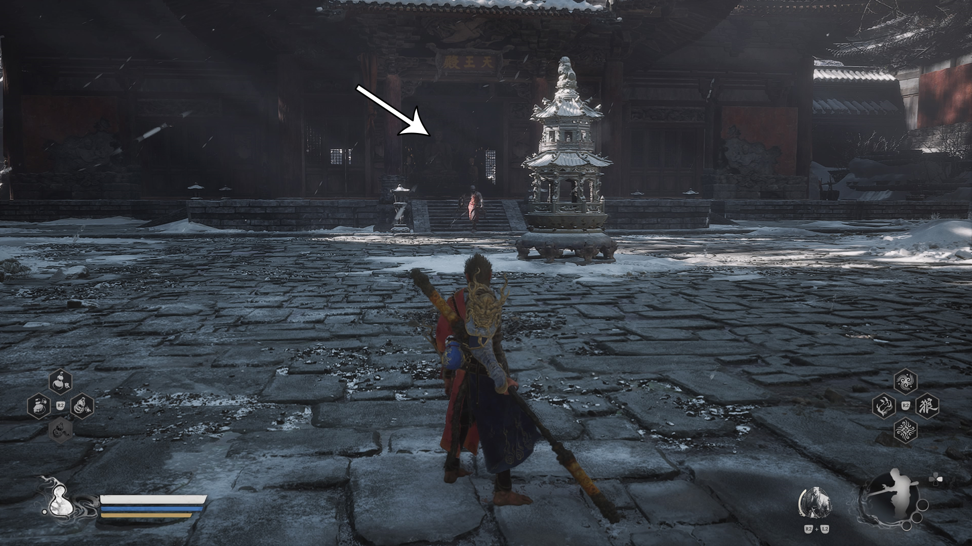 A Black Myth: Wukong screenshot showing the entrance for the New Thunderclap Temple