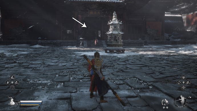 Screenshot from A Black Myth: Wukong showing the entrance to the new Thunderclap Temple