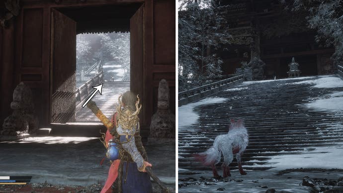 Screenshot from A Black Myth: Wukong showing the stairs before the boss fight