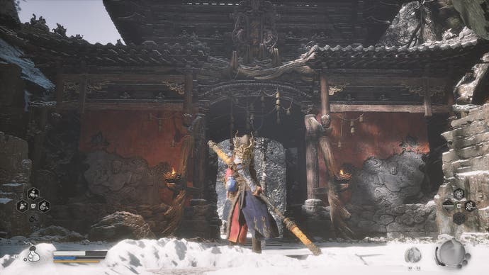 Screenshot from A Black Myth: Wukong showing the gate before finding the new Thunderclapa Temple