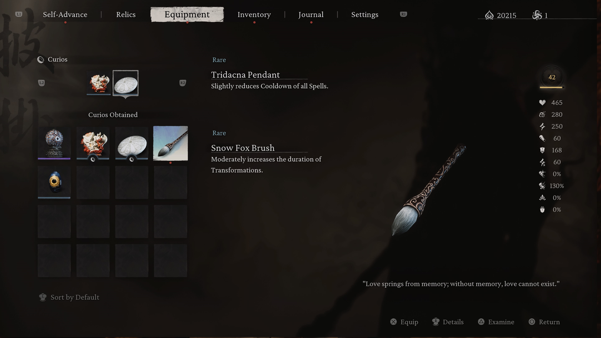A Black Myth: Wukong screenshot showing the Snow Fox Brush curios