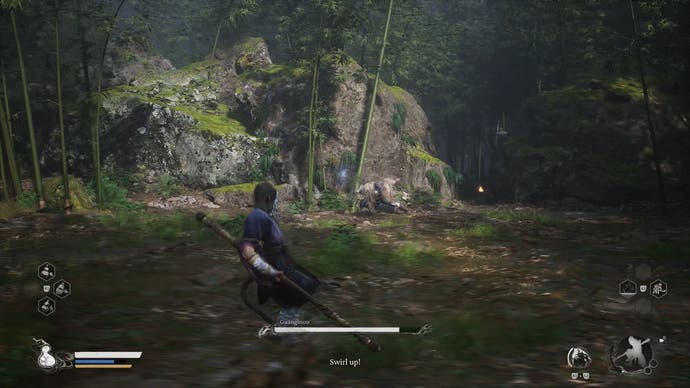 Screenshot from Black Myth: Wukong showing the boss Guangmou performing a skill