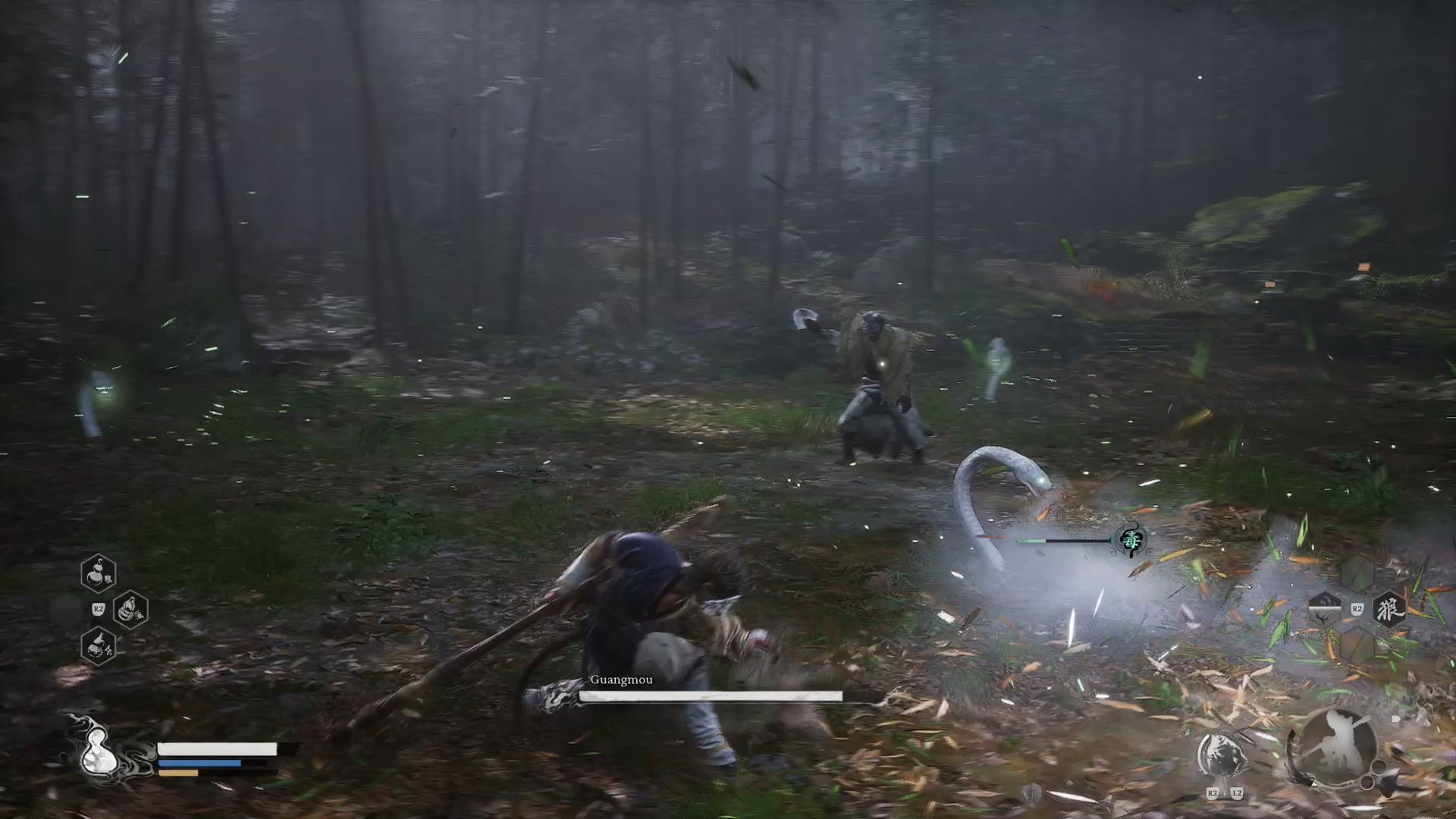 Black Myth: Wukong screenshot showing Guangmou invoking snakes