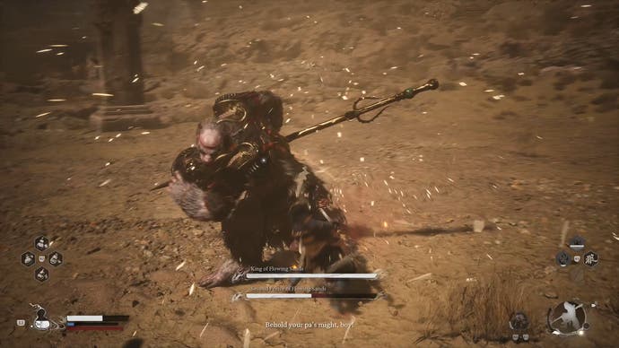 Скриншот игры Black Myth Wukong, демонстрирующий атаку Второго Принципа.