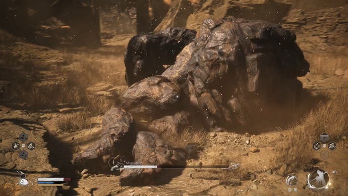 Скриншот Black Myth Wukong, показывающий атаку с раздавливанием тела Шигандангом