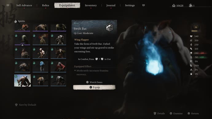 Screenshot from Black Myth: Wukong showing the Swift Bat spirit