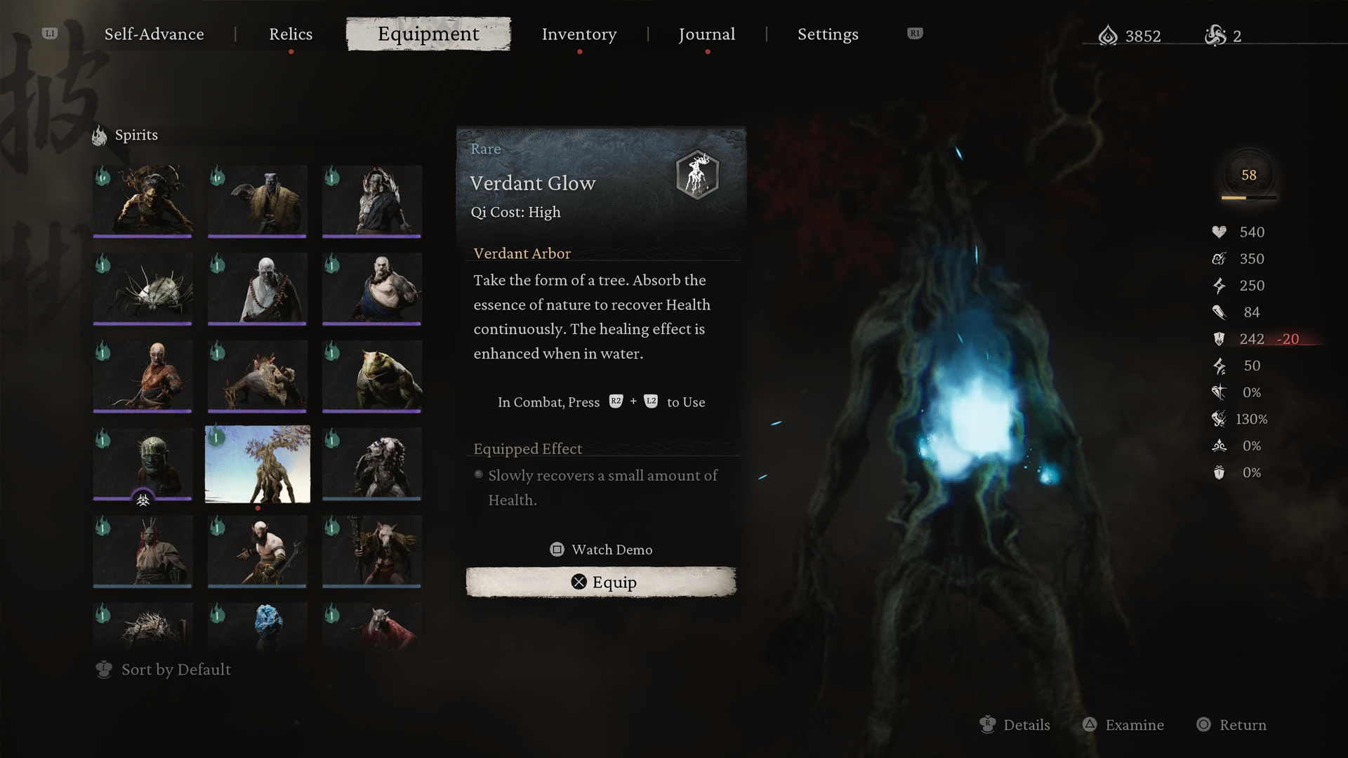 Black Myth: Wukong screenshot showing the Verdant Glow spirit