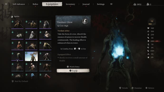 Screenshot from Black Myth: Wukong showing the Verdant Glow spirit
