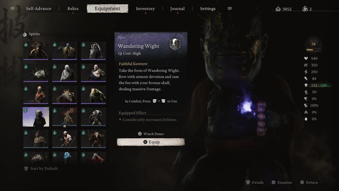 Screenshot from Black Myth: Wukong showing the Wandering Wight Spirit