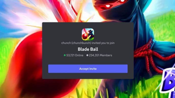 The invite page for the Blade Ball Discord server.