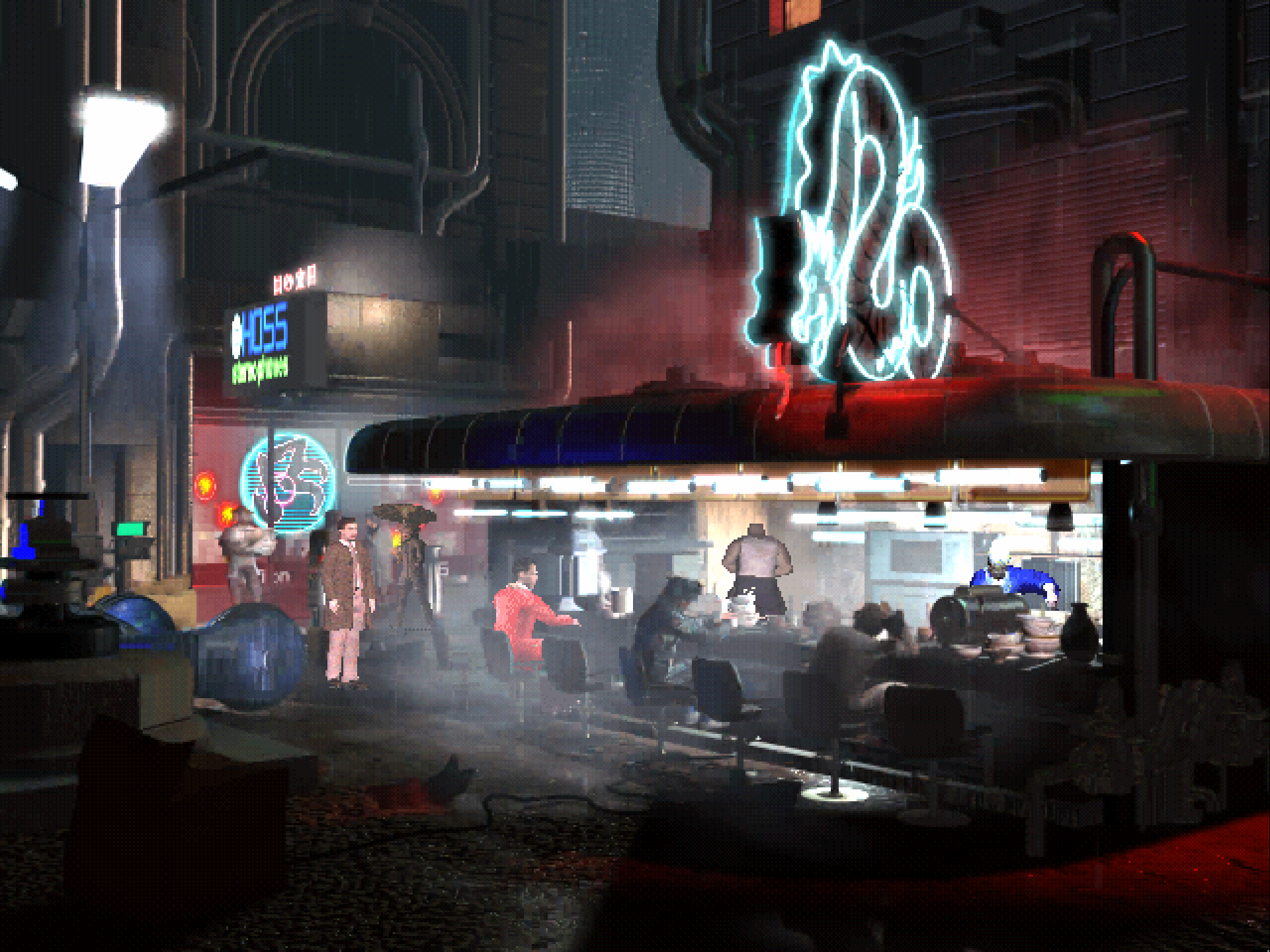 Howie Lee&rsquo;s noodle bar in a Blade Runner ScummVM screenshot.