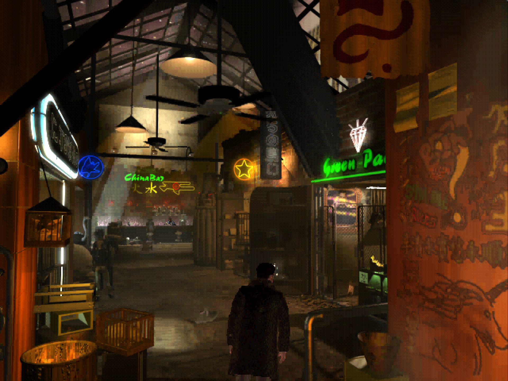 Hawker&rsquo;s Market in a Blade Runner ScummVM screenshot.