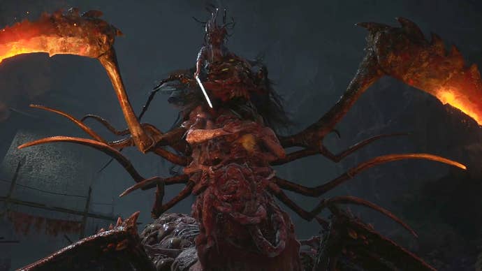Blightweaver, the Giant Centipede, rears its two razor-sharp red pincers ahead of a Wuchang Fallen Feathers boss fight.