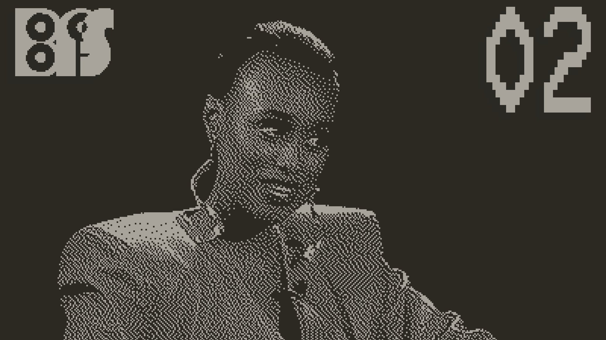 A woman on television looks intently to the right in Blippo+. - 1