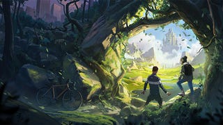 Blizzard are making a survival game set in a new universe, and this is the first piece of concept art to represent it. It shows two people in ordinary clothes standing in a forest looking out at a floating castle.