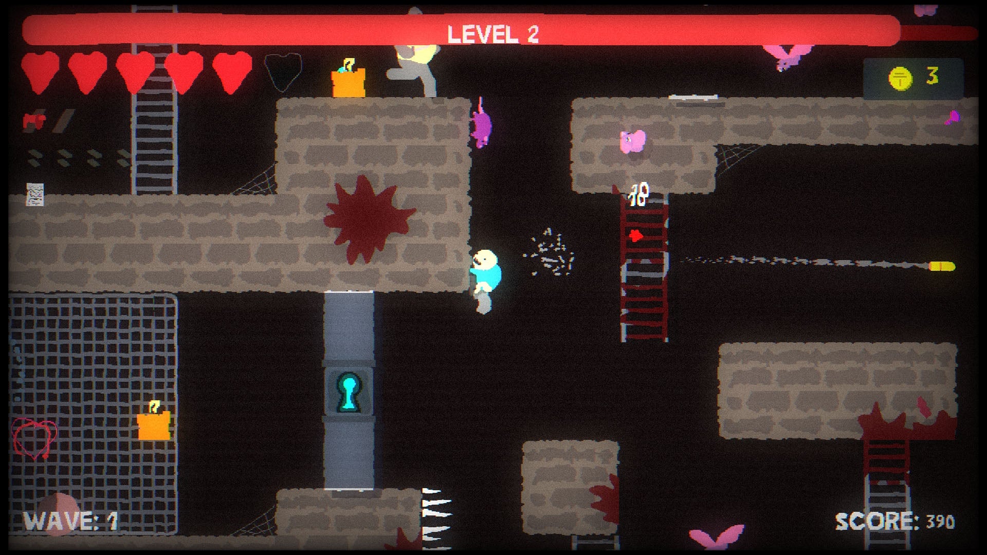 The player climbs a wall in Blood Dungeon