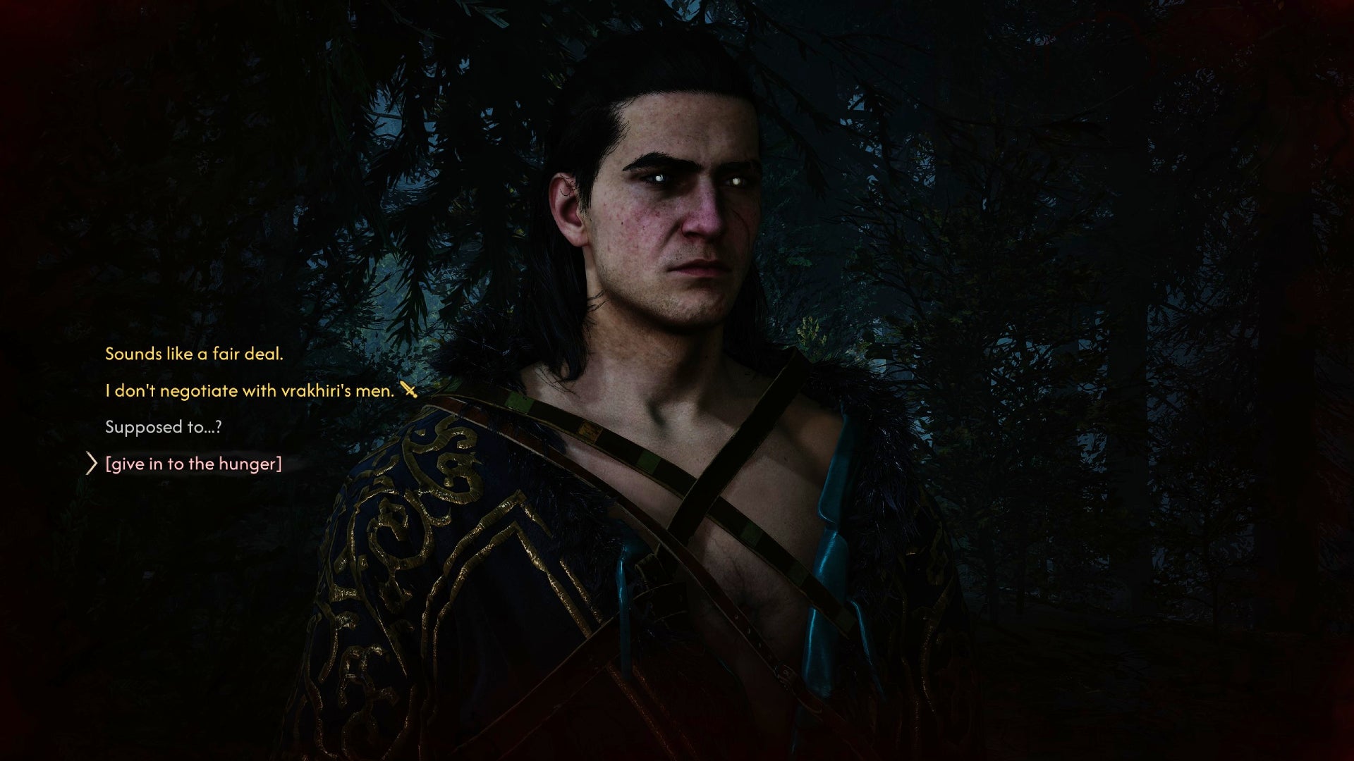 Coen having resist the urge to bite some dudes in The Blood of Dawnwalker.