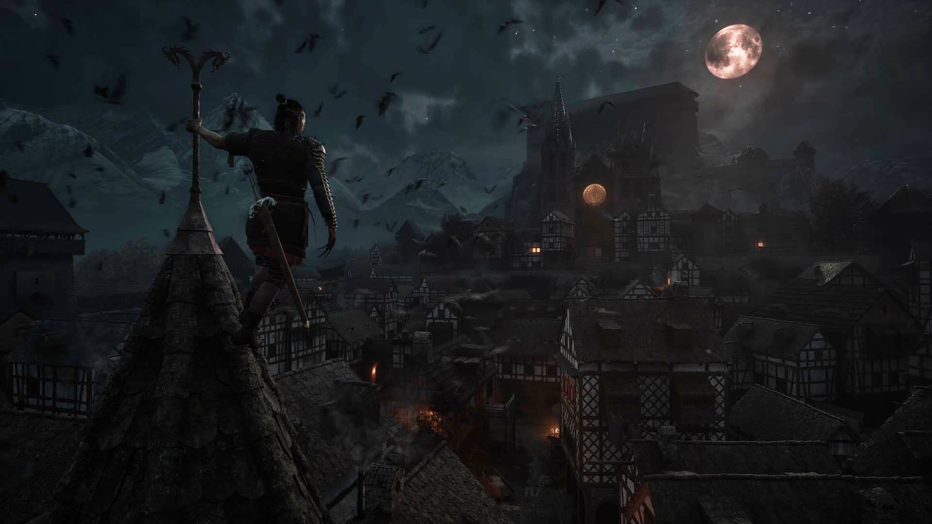 The Blood of Dawnwalker, former Witcher 3 devs' vampire RPG, shows off a guy being blood explosioned by a flying old lady