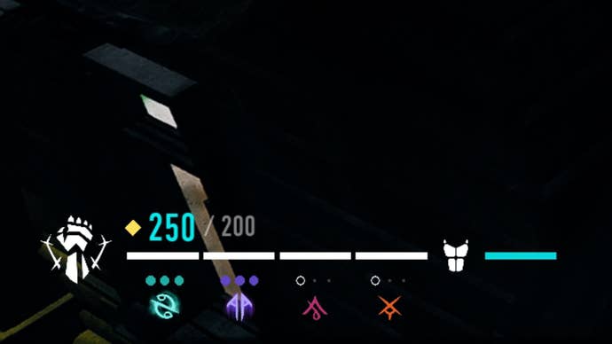 A section of the Bloodhunt UI in the bottom-left which shows health and Blood Resonance points and slots.