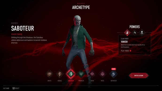 The Saboteur (Nosferatu) archetype, as added to Vampire: The Masquerade - Bloodhunt in Version 1.0.