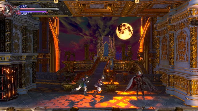 Two players approach a character illuminated by the moon in Bloodstained: Ritual of the Night’s randomised Chaos mode